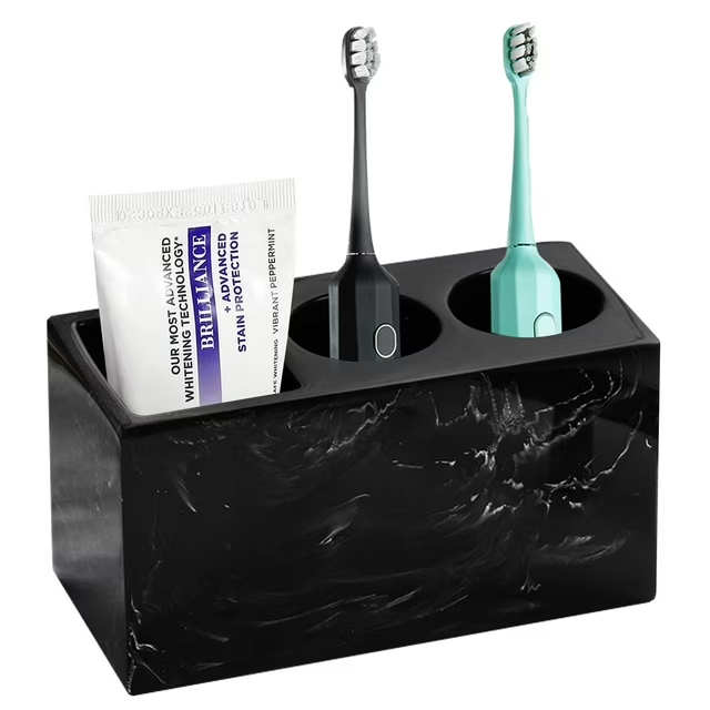 Toothbrush Holder, 3 Slots Electric Toothbrush and Toothpaste Holder, Resin Bathroom Countertop Storage Bathroom Accessories Toothbrush Stand for Vanity Counter Organizer Caddy - Black