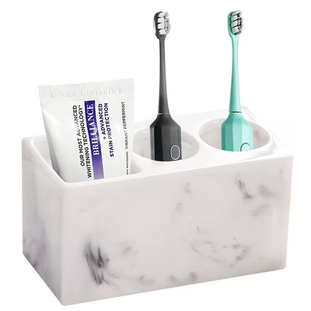 Toothbrush Holder, 3 Slots Electric Toothbrush and Toothpaste Holder, Resin Bathroom Countertop Storage Bathroom Accessories Toothbrush Stand for Vanity Counter Organizer Caddy - Black