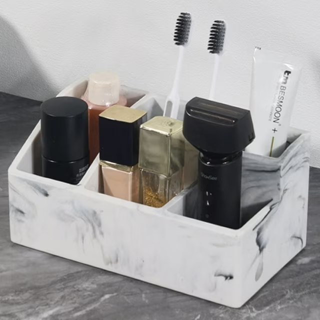 Toothbrush Holder, 3 Slots Electric Toothbrush and Toothpaste Holder, Resin Bathroom Countertop Storage Bathroom Accessories Toothbrush Stand for Vanity Counter Organizer Caddy - Black