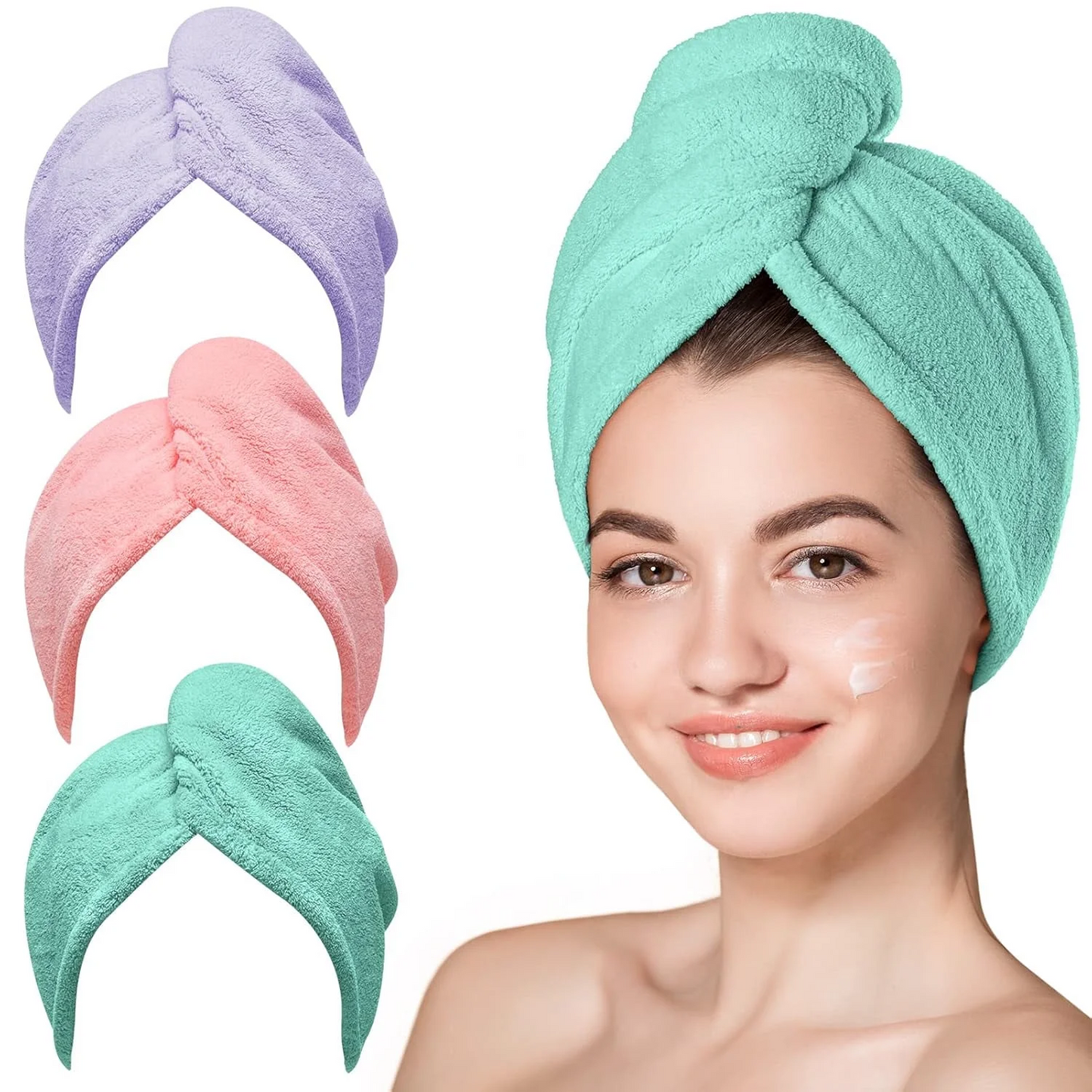 INCTUO 3 Packs Microfiber Hair Towel, Hair Turbans for Wet Hair, Drying Hair Wrap Towels for Curly Hair Women Anti Frizz