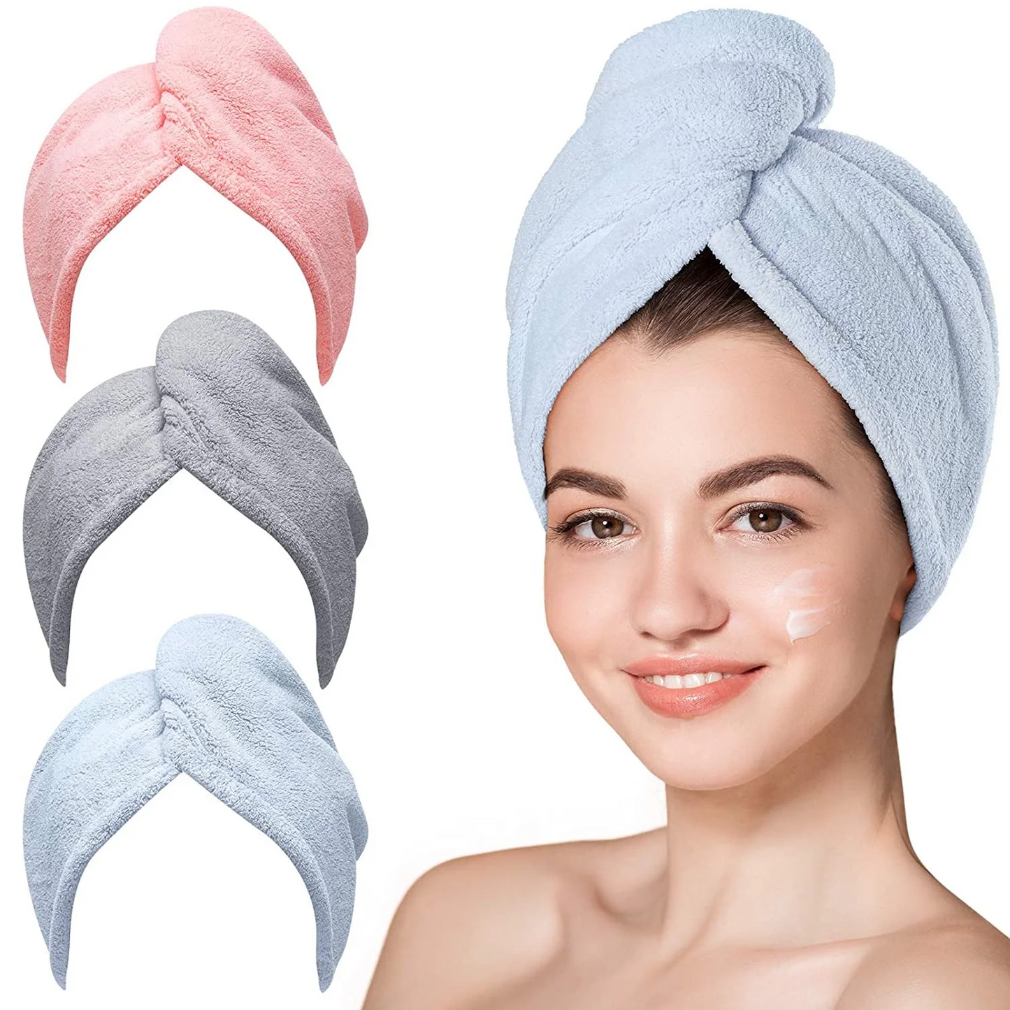INCTUO 3 Packs Microfiber Hair Towel, Hair Turbans for Wet Hair, Drying Hair Wrap Towels for Curly Hair Women Anti Frizz
