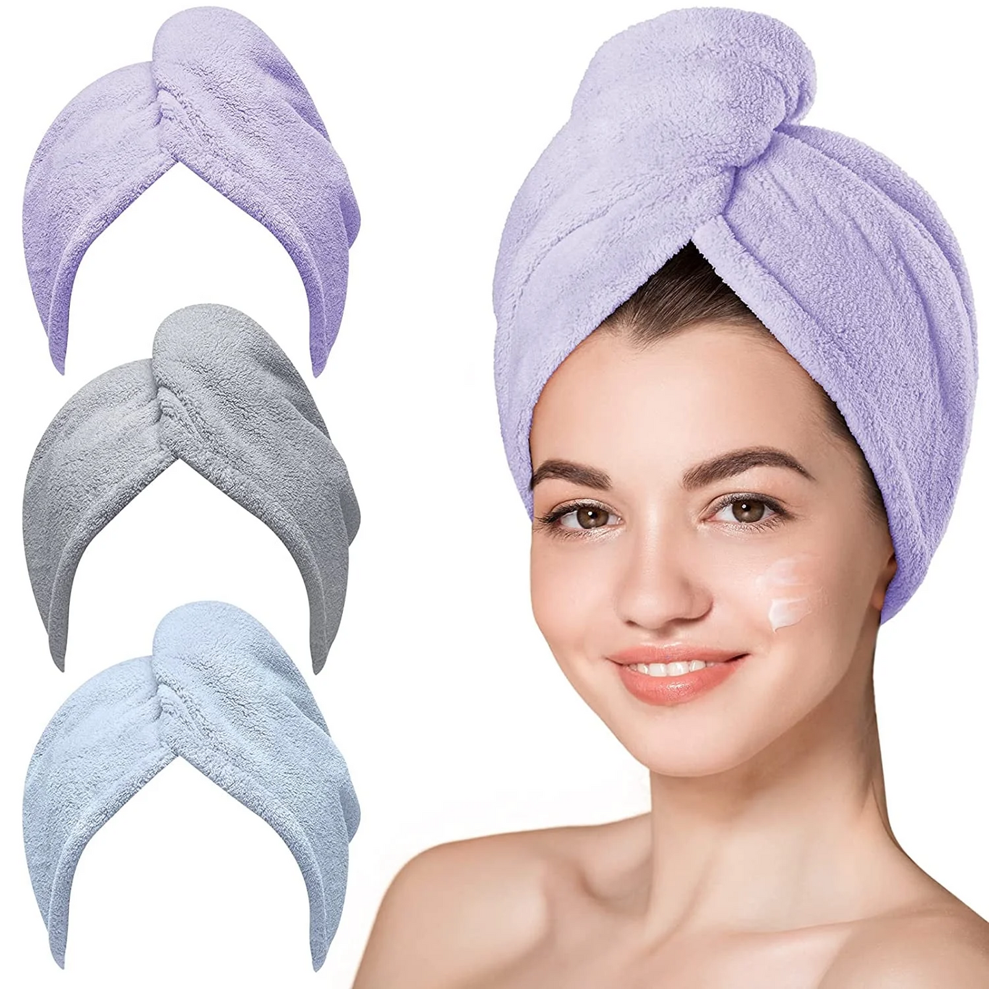 INCTUO 3 Packs Microfiber Hair Towel, Hair Turbans for Wet Hair, Drying Hair Wrap Towels for Curly Hair Women Anti Frizz