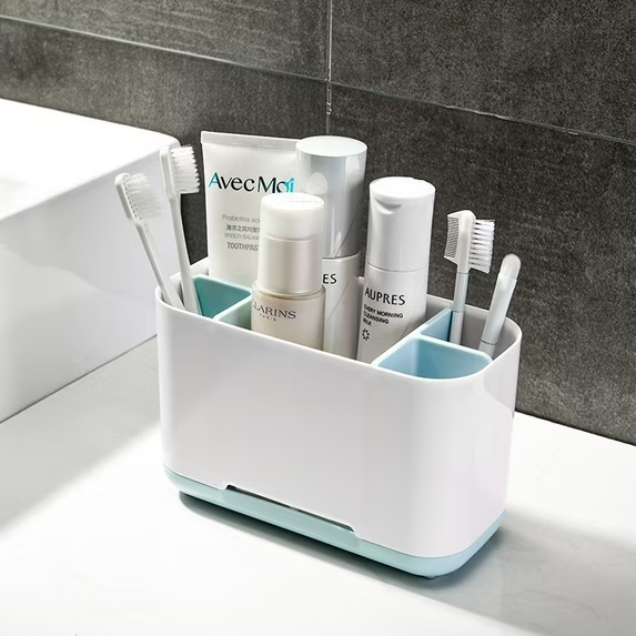 INCTUO Toothbrush Holders for Bathrooms, 5-Slot Toothbrush Holder, Electric Toothbrush Holder with Adjustable Dividers and Drain, Bathroom Accessories for Countertop Organizer, Grey