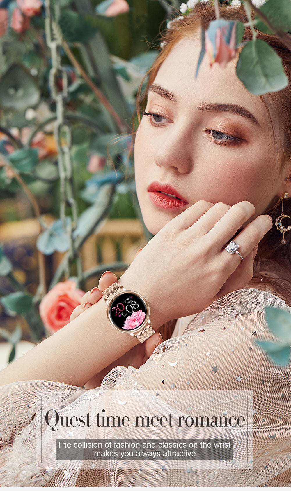 Amazon Hot Selling MK20 Women Smart Watches Golden Gift Heart Rate Monitoring SDK Customization Watches
