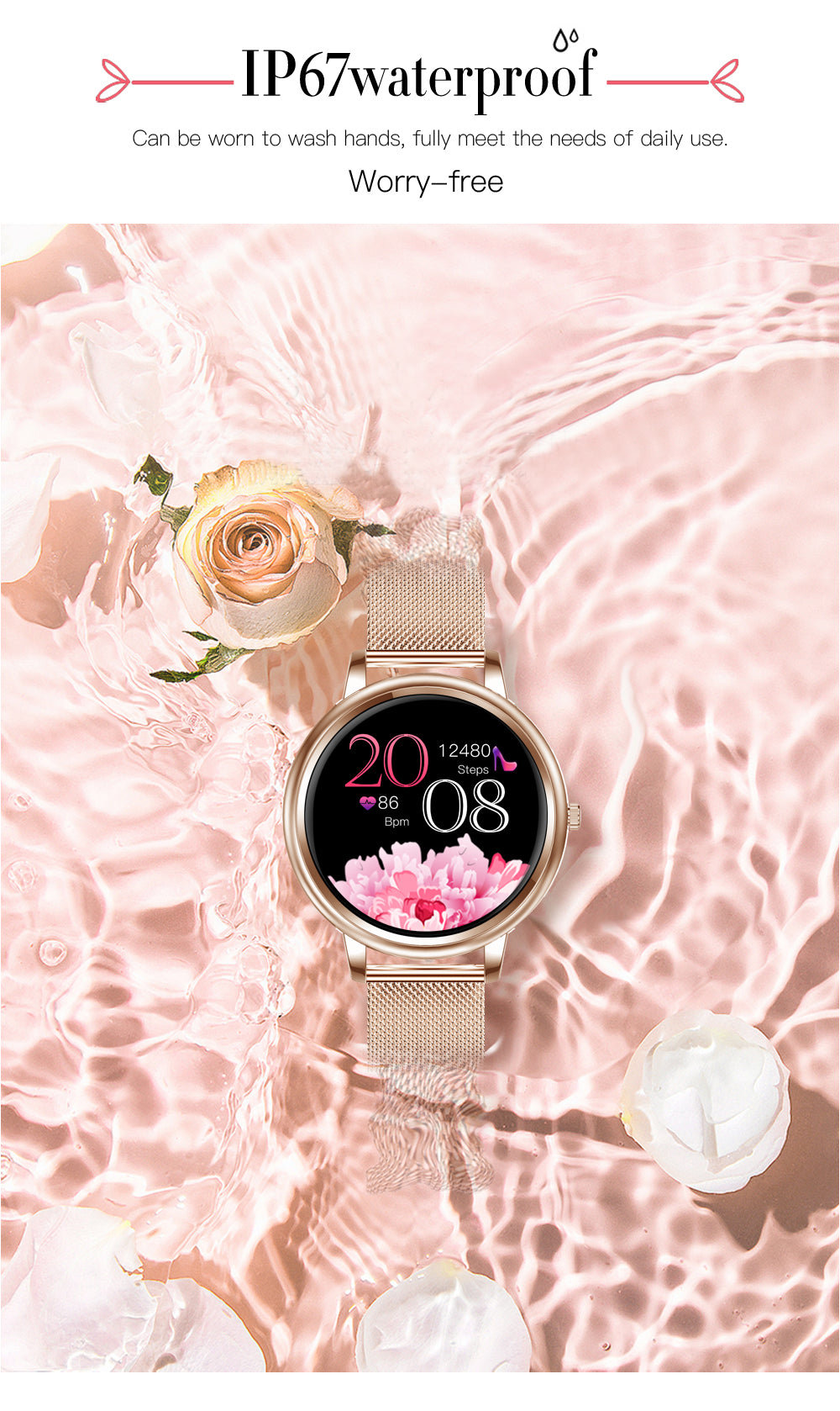 Amazon Hot Selling MK20 Women Smart Watches Golden Gift Heart Rate Monitoring SDK Customization Watches