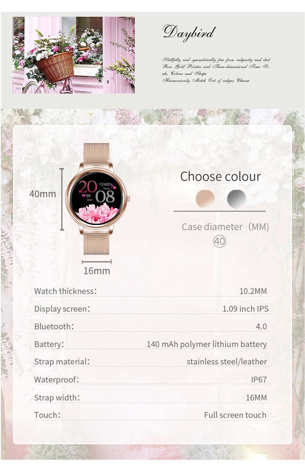 Amazon Hot Selling MK20 Women Smart Watches Golden Gift Heart Rate Monitoring SDK Customization Watches