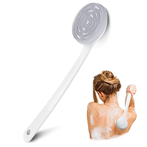 PINGKO Silicone Back Scrubber for Shower Bath Body Sponge Brush with Extra Long Non-slip Handle Acne Exfoliating Brush with Soft Bristle for All Skin Back Cleaning Wash for Men Women