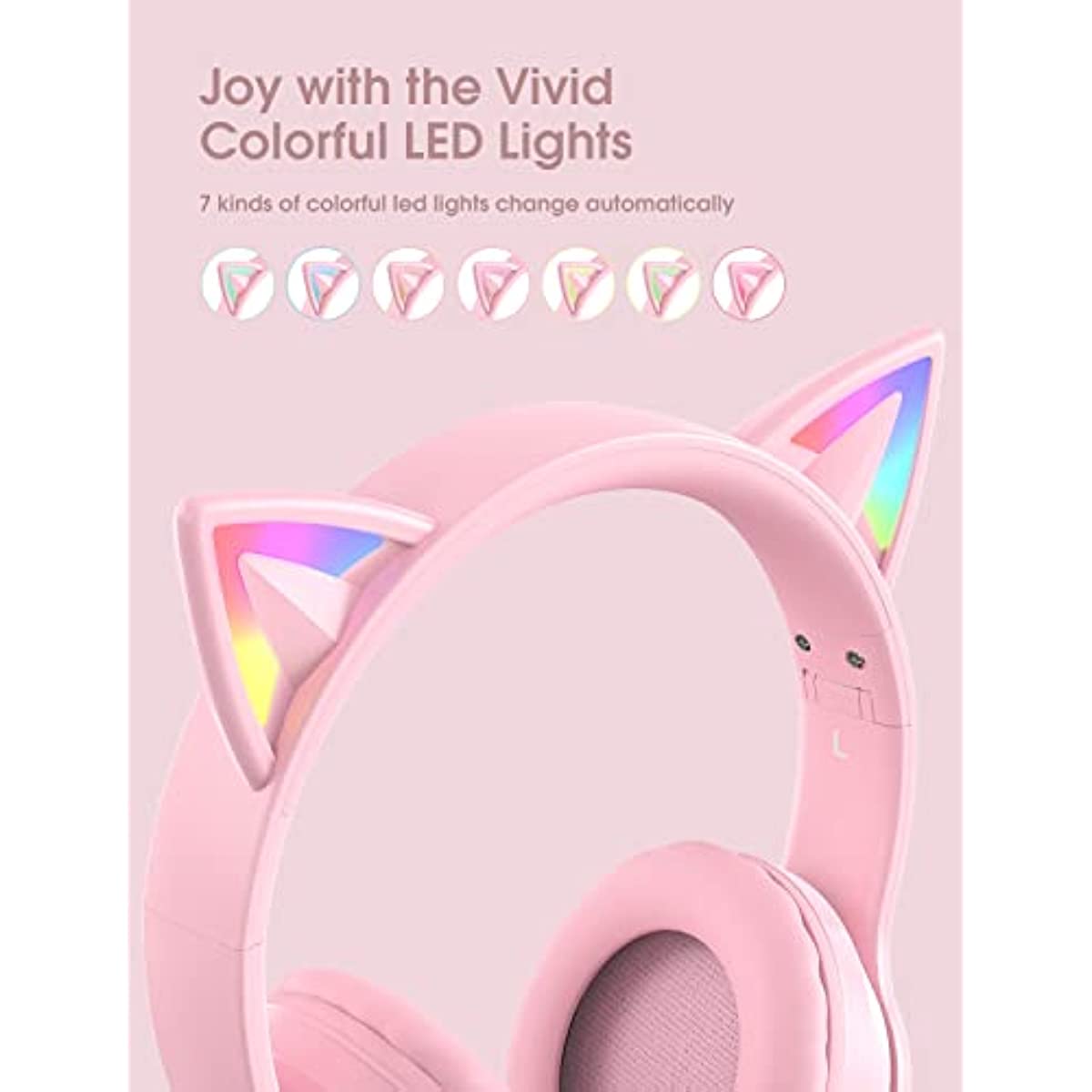 ONITOON Cat Ear Bluetooth Headphones with Micphone for Kids & Adults, LED Light Up Wireless HI-FI Sound Quality, Over-Ear Headphones with Volume Control for iPhone/iPad/Laptop/PC(55H Play Time)