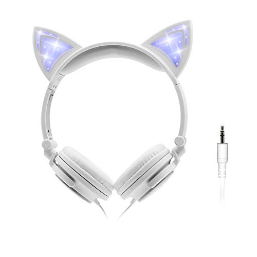 ONTA Kids Headphones with Cute LED Glowing Cat Ears,Foldable, Noise-Canceling and Adjustable Toddlers Headphones for Boys and Girls