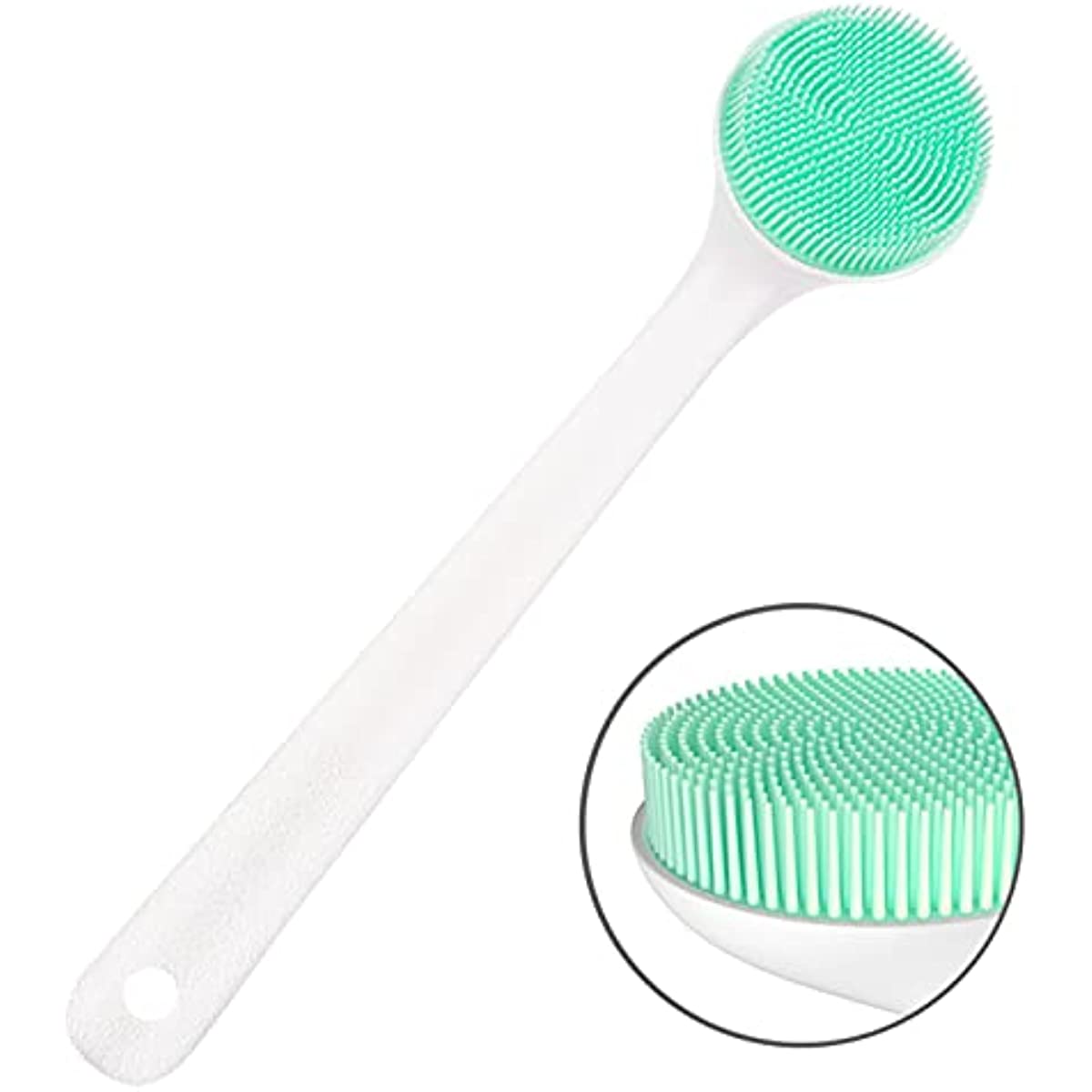 Silicone Body Scrubber Exfoliator, Back Brush Scrubber Long Handle for Shower with Soft Bristles, Shower Brush Scrubber for Body Men and Women, BPA Free, Non-Slip