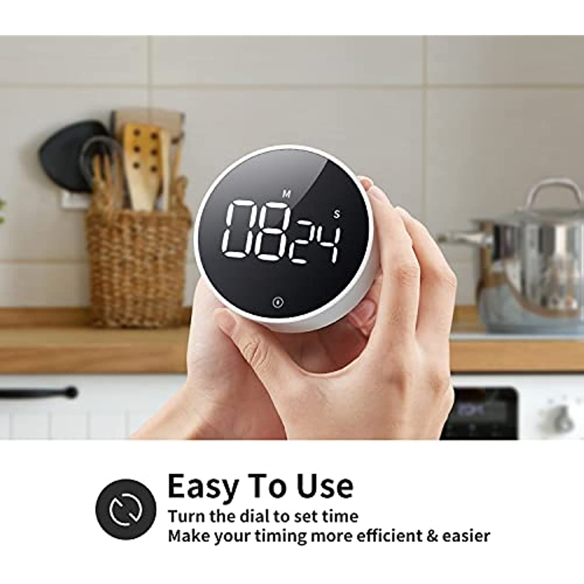 VOCOO Digital Kitchen Timer - Magnetic Countdown Countup Timer with Large LED Display Volume Adjustable, Easy for Cooking and for Seniors and Kids to Use (White)