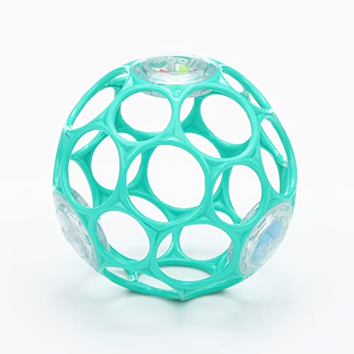 Bright Starts Oball Rattle Easy-Grasp Toy, Teal - 4", Ages Newborn Plus, 1 Count (Pack of 1)