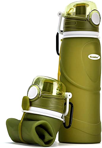 Kemier Collapsible Silicone Water Bottles-750ML,Medical Grade,BPA Free Travel Water Bottle Can Roll Up,26oz,Leak Proof Foldable Sports & Outdoor Water Bottles