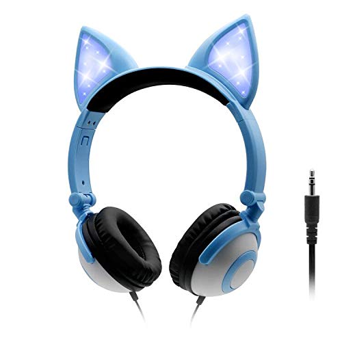 ONTA Kids Headphones with Cute LED Glowing Cat Ears,Foldable, Noise-Canceling and Adjustable Toddlers Headphones for Boys and Girls