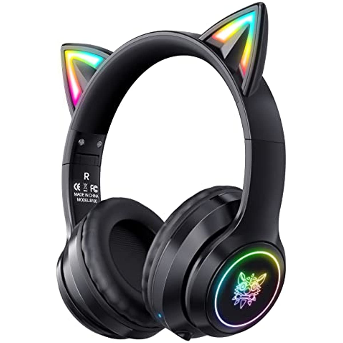 ONITOON Cat Ear Bluetooth Headphones with Micphone for Kids & Adults, LED Light Up Wireless HI-FI Sound Quality, Over-Ear Headphones with Volume Control for iPhone/iPad/Laptop/PC(55H Play Time)