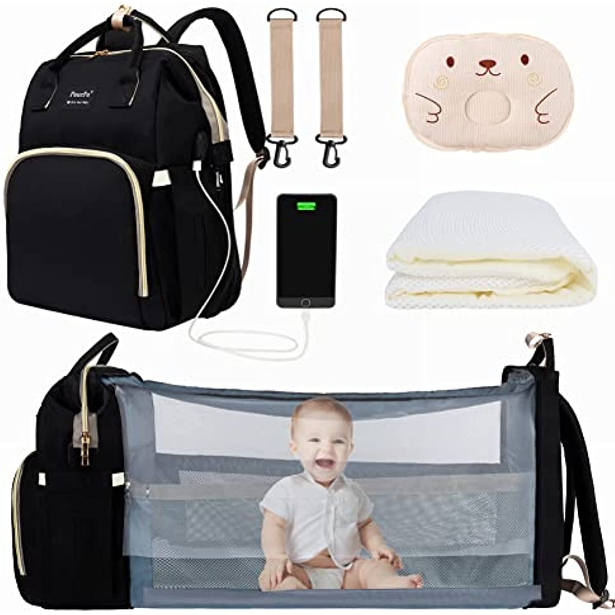 PaurFu Backpack Diaper Bags, Waterproof Mom Baby Bag for Boy Girl (Black)…
