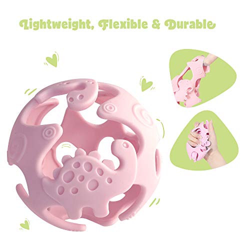 Ashtonbee Dino Baby Teething Toys, Food-Grade Silicone Teethers for Babies, Textured Sensory Balls Teething Toy, Soft and Safe Sensory Chew Toys for Teething Baby, Easy to Clean and Store, Green