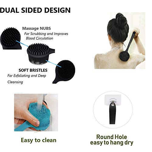 Cinlitek Silicone Body Scrubber, Long Handle Back Scrubber for Shower, Silicone Body Brush Shower Scrubber for Body, Shower Srush Back Brush Body Exfoliator