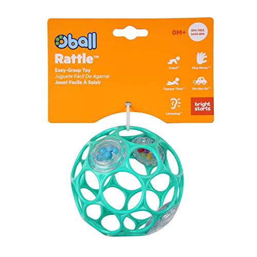 Bright Starts Oball Rattle Easy-Grasp Toy, Teal - 4", Ages Newborn Plus, 1 Count (Pack of 1)