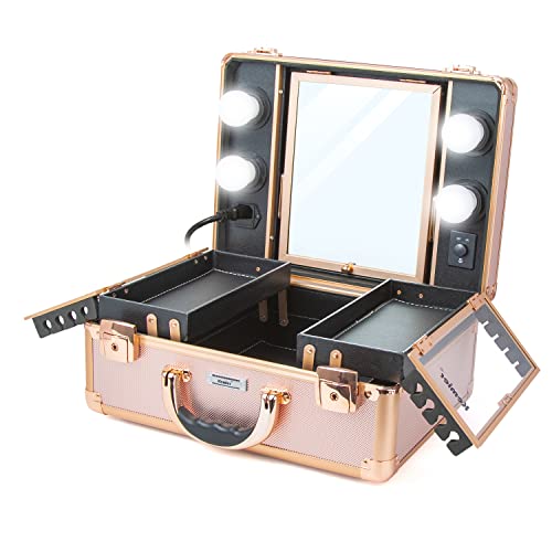 Kemier Makeup Train Case - Cosmetic Organizer Box Makeup Case with Lights and Mirror/Makeup Case with Customized Dividers/Large Makeup Artist Organizer Kit