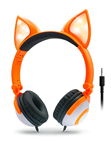ONTA Kids Headphones with Cute LED Glowing Cat Ears,Foldable, Noise-Canceling and Adjustable Toddlers Headphones for Boys and Girls