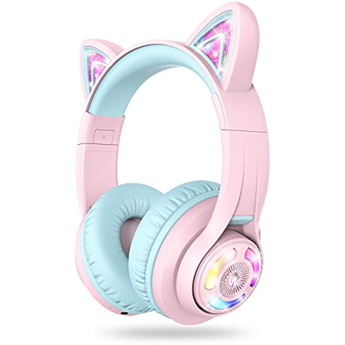 iClever Cat Ear Kids Bluetooth Headphones,LED Light Up On Ear Kids Wireless Headphones with Mic,74/85/94dB Volume Limited,50H Playtime,Bluetooth 5.2,Pink Headphones for iPad/Tablet/PC/Travel,BTH13