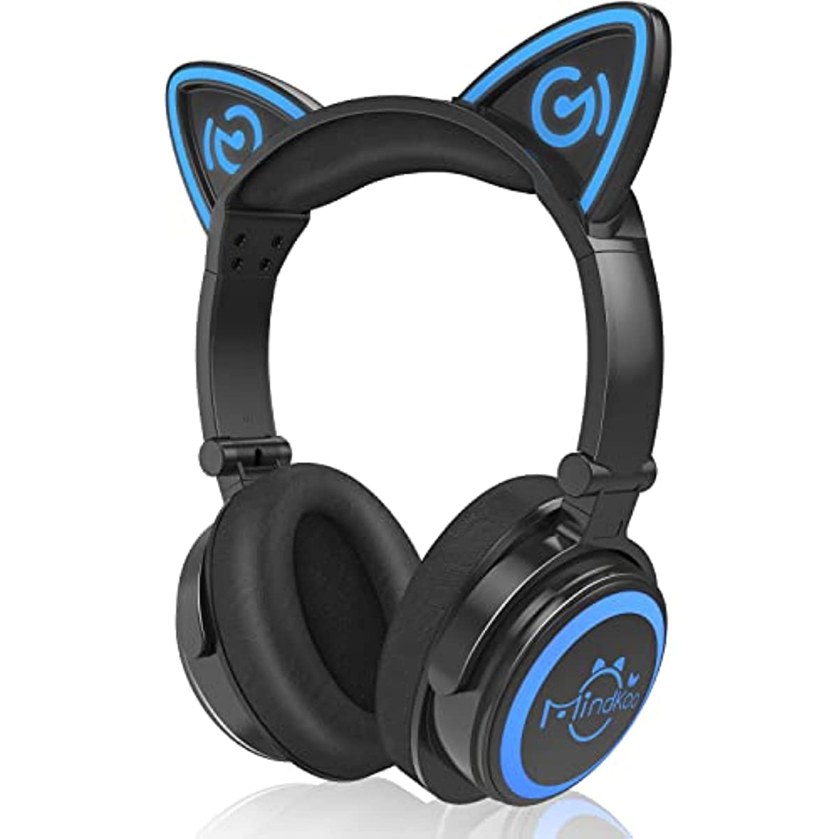 MindKoo Cat Ear Bluetooth Headphones with Microphone, LED Light Up Over Ear Headphones, Volume Control and Foldable Headset for Tablet/PC/iPad/Cell Phones, Gift for Kids Boys & Girls