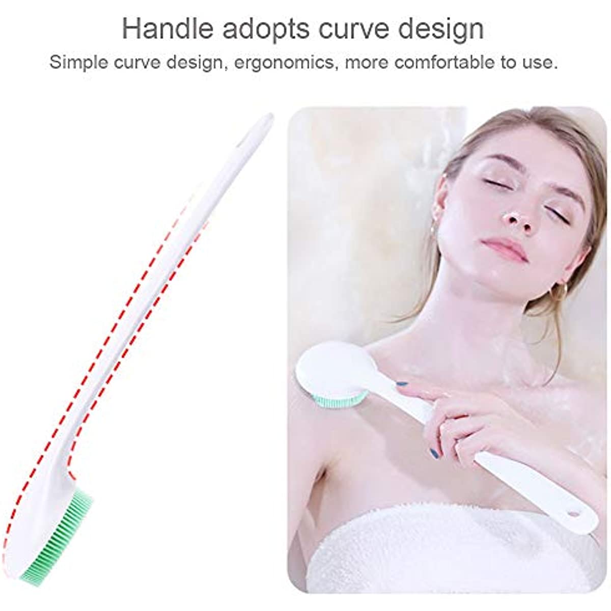 Silicone Body Scrubber Exfoliator, Back Brush Scrubber Long Handle for Shower with Soft Bristles, Shower Brush Scrubber for Body Men and Women, BPA Free, Non-Slip