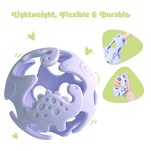 Ashtonbee Dino Baby Teething Toys, Food-Grade Silicone Teethers for Babies, Textured Sensory Balls Teething Toy, Soft and Safe Sensory Chew Toys for Teething Baby, Easy to Clean and Store, Blue