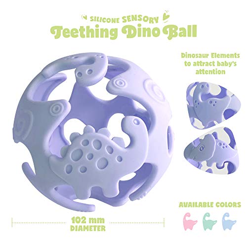 Ashtonbee Dino Baby Teething Toys, Food-Grade Silicone Teethers for Babies, Textured Sensory Balls Teething Toy, Soft and Safe Sensory Chew Toys for Teething Baby, Easy to Clean and Store, Blue