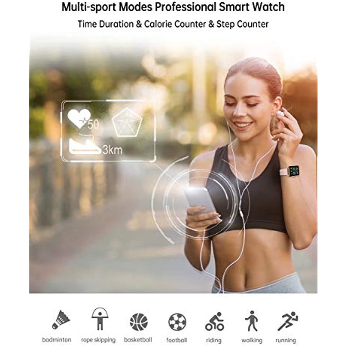Smart Watch, Popglory Smartwatch with Blood Pressure, Blood Oxygen Monitor, Fitness Tracker with Heart Rate Monitor, Full Touch Fitness Watch for Android & iOS for Men Women