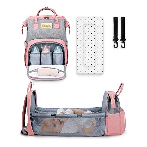 Kemier Diaper Bag Backpack,Travel Foldable Baby Bed,Multifunction Baby Diaper Bag with Changing Station,Large Capacity