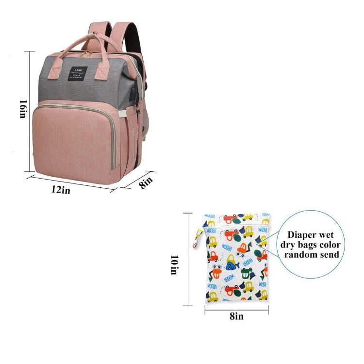 ANWTOTU Diaper Bag Backpack,7 in 1 Travel Diaper Bag,Mommy Bag With USB Charging Port (Pink-Grey)