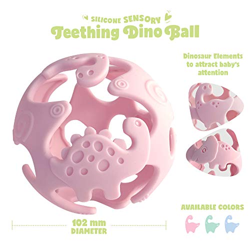 Ashtonbee Dino Baby Teething Toys, Food-Grade Silicone Teethers for Babies, Textured Sensory Balls Teething Toy, Soft and Safe Sensory Chew Toys for Teething Baby, Easy to Clean and Store, Green