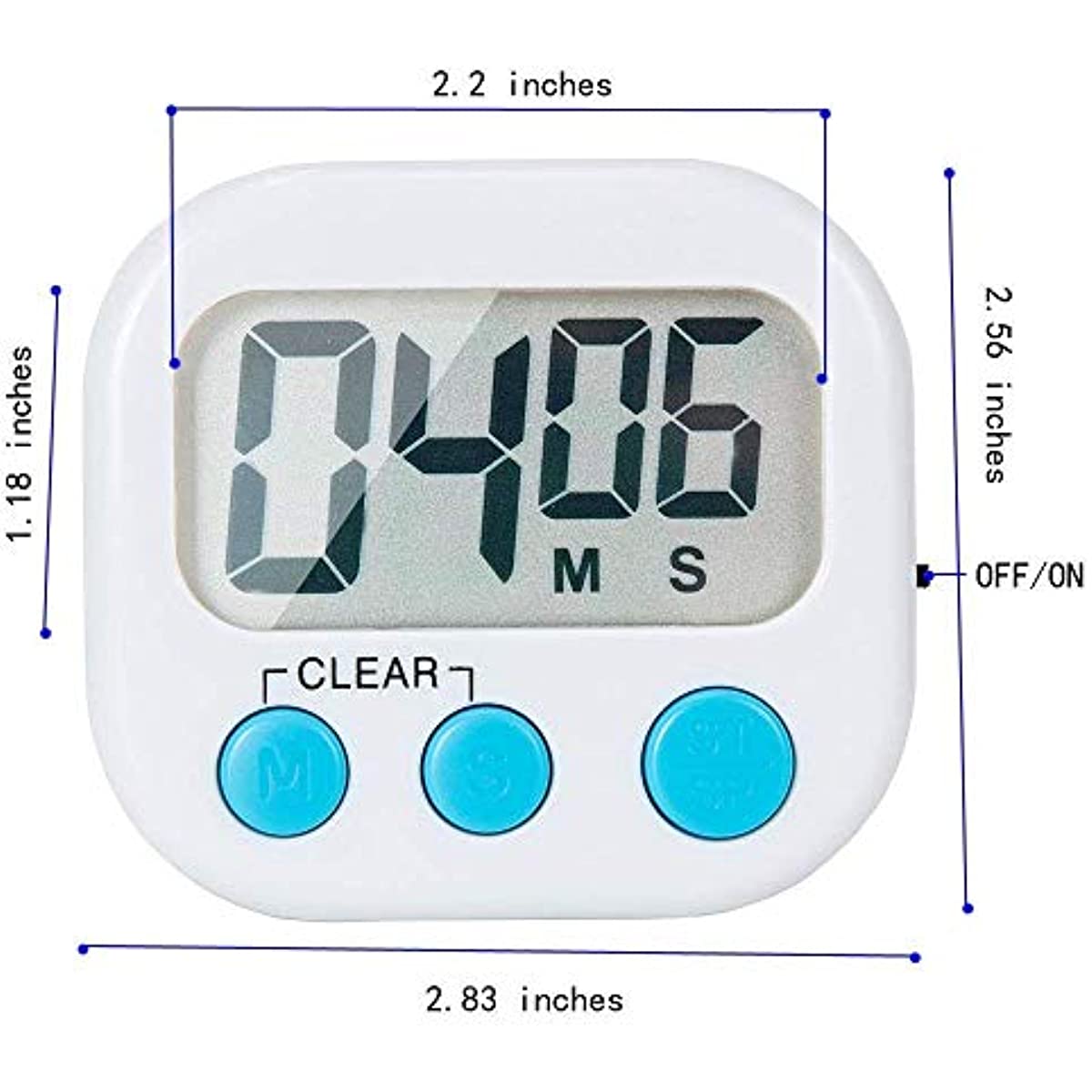 6 Pack Small Digital Kitchen Timer Magnetic Back and ON/Off Switch,Minute Second Count Up Countdown (Multicolored)