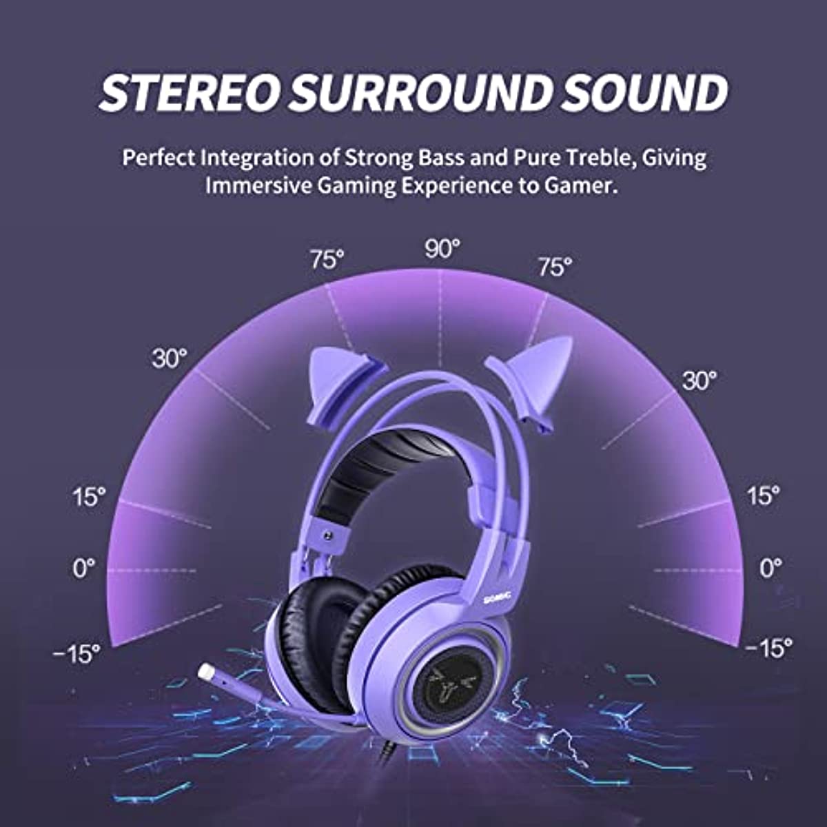 SOMIC G951S Purple Stereo Gaming Headset with Mic for PS4, PS5, Xbox One, PC, Phone, Detachable Cat Ear 3.5MM Noise Reduction Headphones Computer Gaming Headphone Self-Adjusting Gamer Headsets