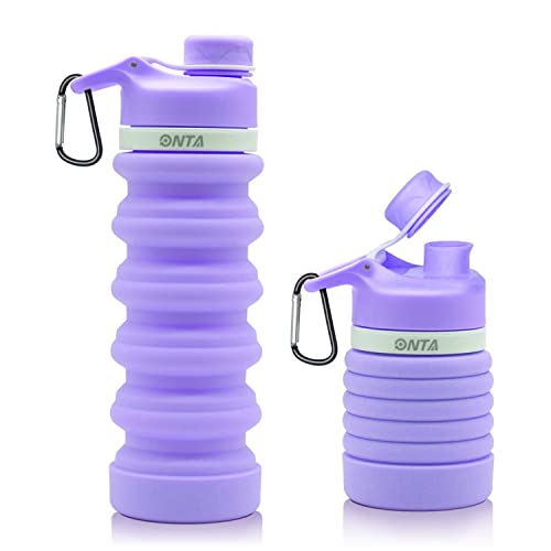 ONTA Collapsible Water Bottle- BPA Free Silicone Foldable Water Bottle for Travel,Silicone Portable Leak-Proof Travel Water Bottle, 20oz