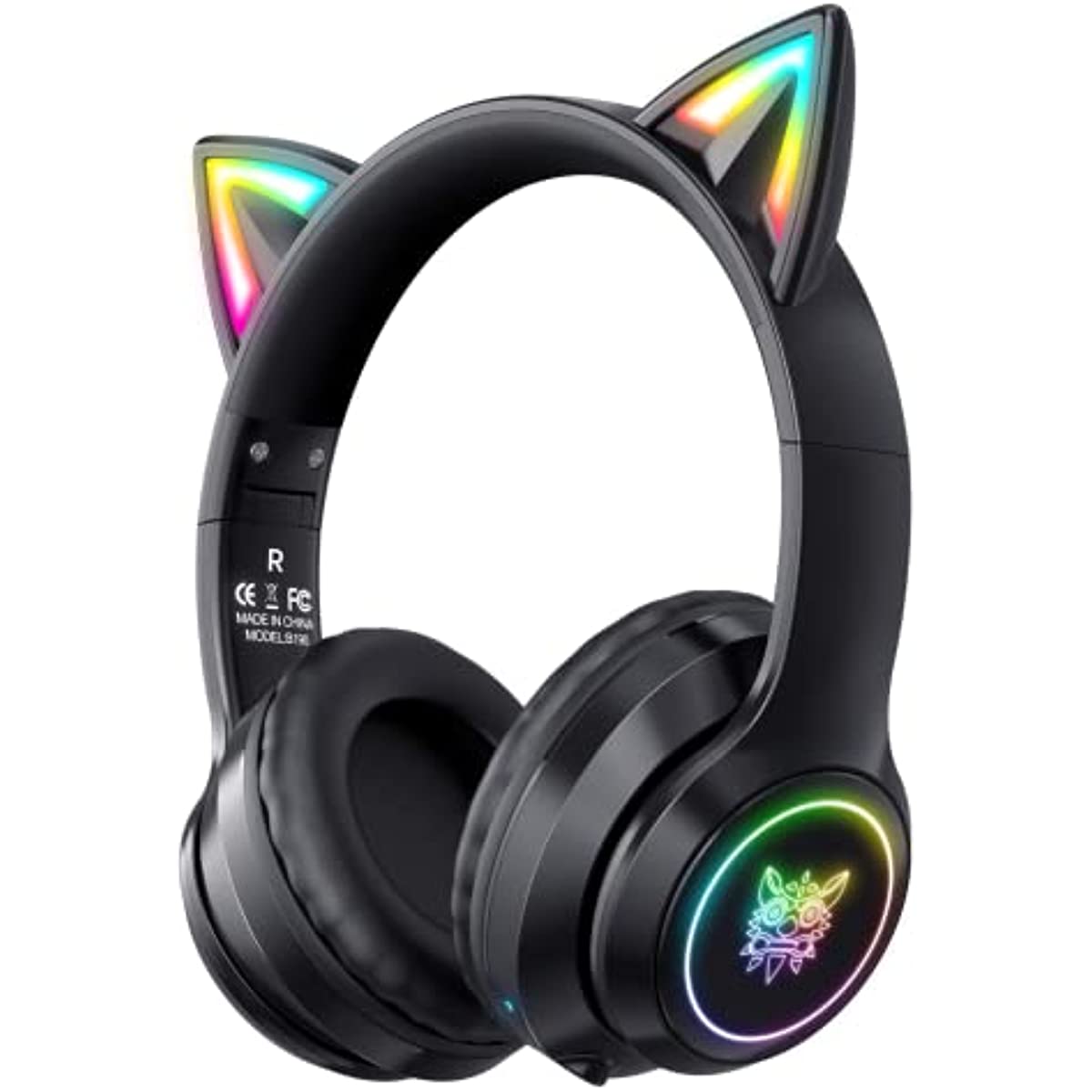 SIMGAL Bluetooth Cat Ear Headphones for Kids, Wireless & Wired Mode Foldable Headset with Mic, RGB LED Light, for Girls School Gaming, Compatible with Mobile Phones PC Tablet
