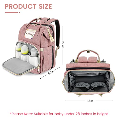 HOTBEST Baby Diaper Bag Backpack, Portable Travel Bags, Newborn Registry Baby Shower Gifts Essentials Accessories Stuff for Girls Boys Men Dad Mom Pink