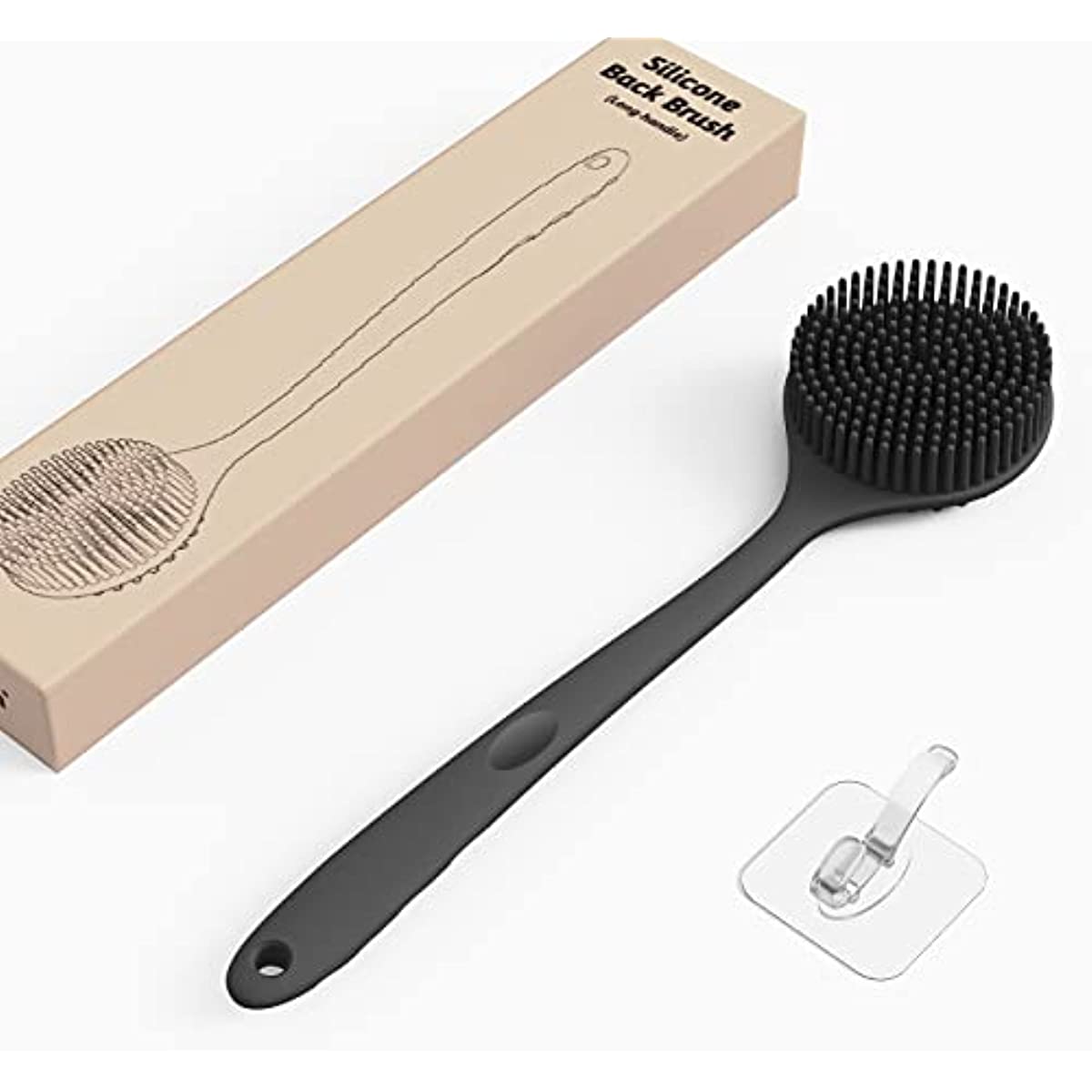 ManmiHealth Silicone Back Scrubber for Shower(New-Version), Body Scrubber with 15'' Long Handle, Light & Easy-to-Hold Shower Brush for Skin Exfoliating and Massaging, Not Good in Lathering.(Black)