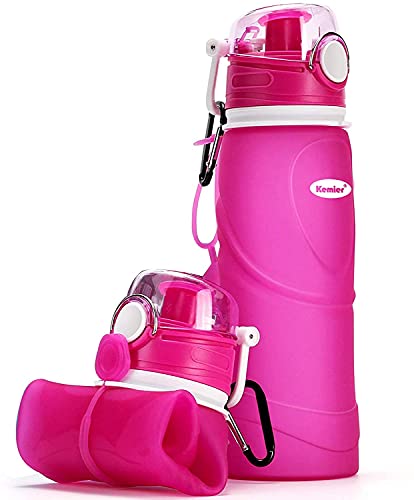 Kemier Collapsible Silicone Water Bottles-750ML,Medical Grade,BPA Free Travel Water Bottle Can Roll Up,26oz,Leak Proof Foldable Sports & Outdoor Water Bottles