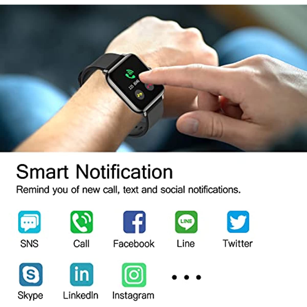 Smart Watch, Popglory Smartwatch with Blood Pressure, Blood Oxygen Monitor, Fitness Tracker with Heart Rate Monitor, Full Touch Fitness Watch for Android & iOS for Men Women