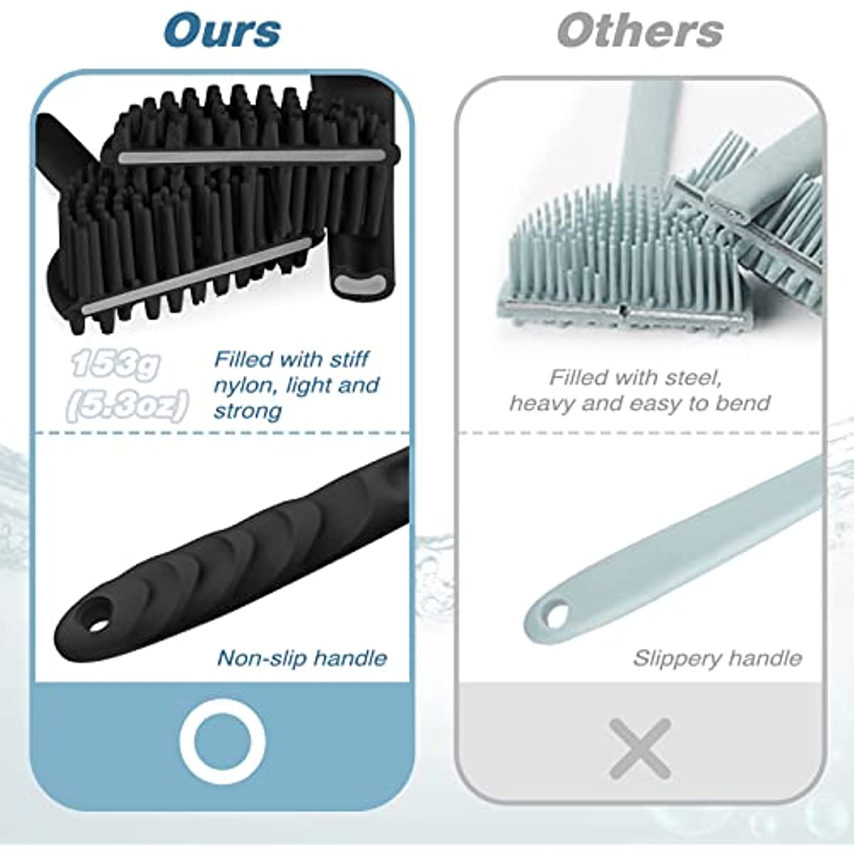 ManmiHealth Silicone Back Scrubber for Shower(New-Version), Body Scrubber with 15'' Long Handle, Light & Easy-to-Hold Shower Brush for Skin Exfoliating and Massaging, Not Good in Lathering.(Black)