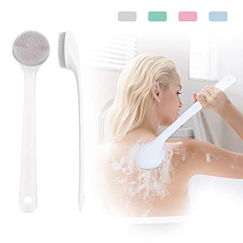 PINGKO Silicone Back Scrubber for Shower Bath Body Sponge Brush with Extra Long Non-slip Handle Acne Exfoliating Brush with Soft Bristle for All Skin Back Cleaning Wash for Men Women