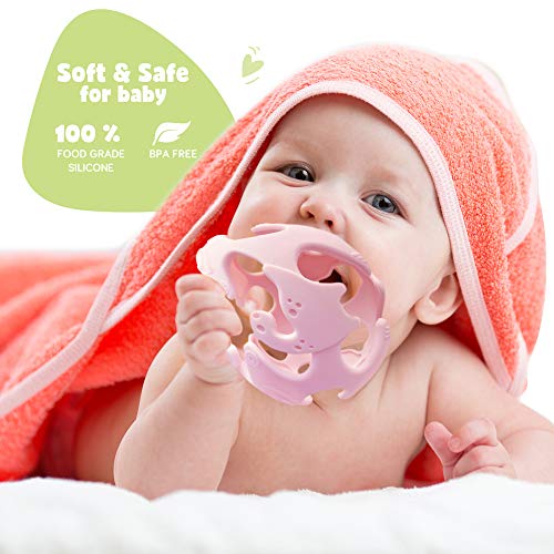 Ashtonbee Dino Baby Teething Toys, Food-Grade Silicone Teethers for Babies, Textured Sensory Balls Teething Toy, Soft and Safe Sensory Chew Toys for Teething Baby, Easy to Clean and Store, Green