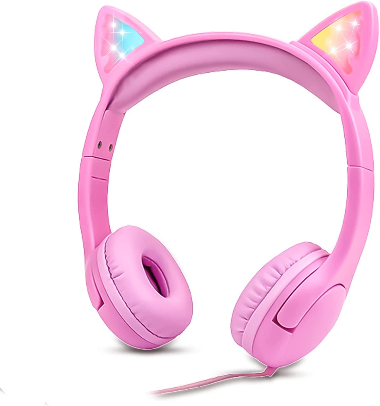 Olyre Kids Headphones, Safe 85db Volume Control Light Up Cat Ear Headphones for iPad Fire Tablet Kindle, On-Ear LED Children Headphones for School Learning Travel - Purple/Pink