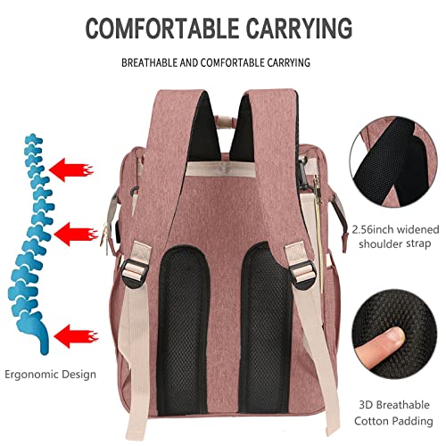 Fwkekye Baby Diaper Bag Backpack with Changing Station, Baby Registry Search Shower Gifts, Baby Bags for Boy Girl, New Mom Gifts for Women, Large Capacity, USB Port, Pink