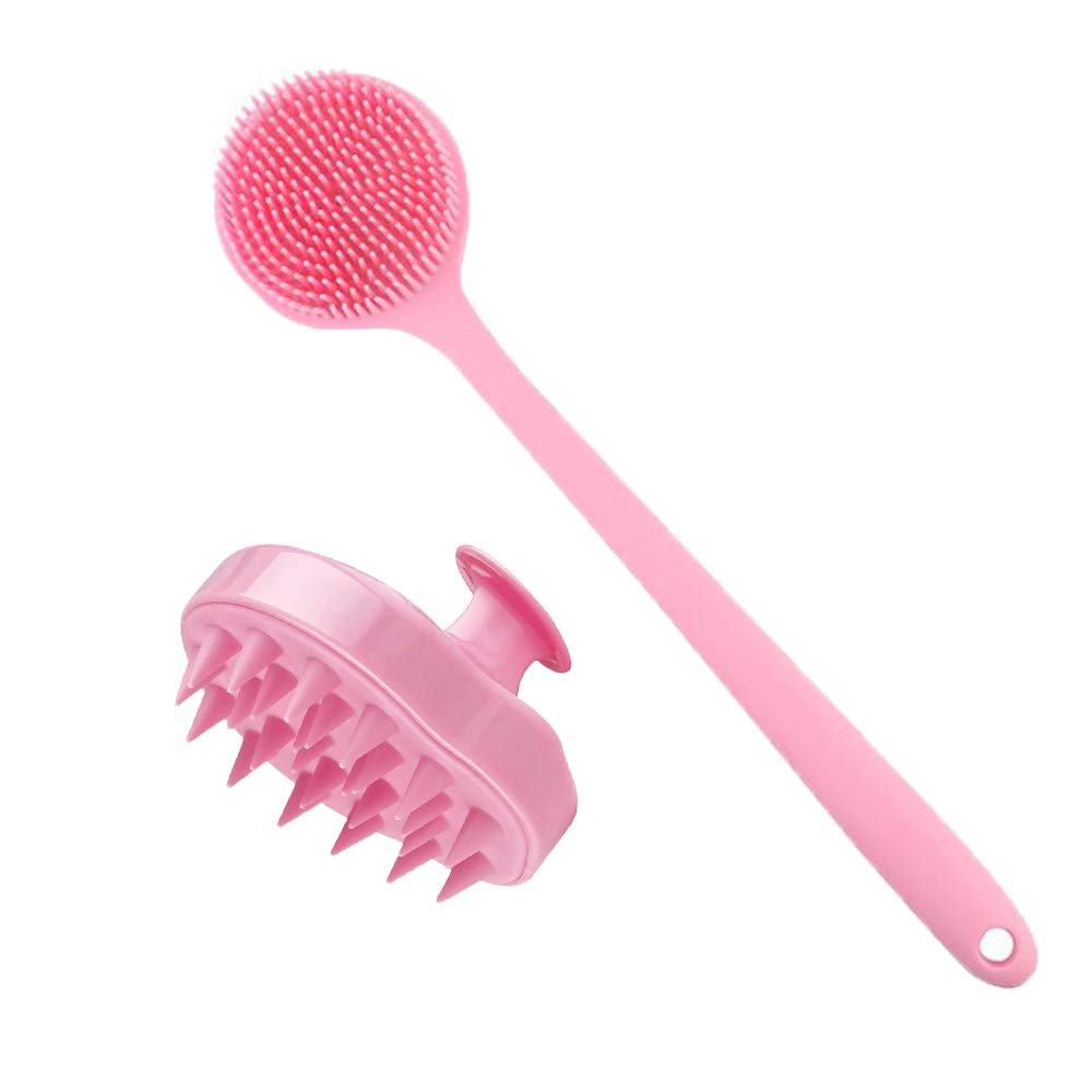 Cinlitek Silicone Body Scrubber & Scalp Massager, Long Handle Back Scrubber for Shower Brush,Exfoliating Body Scrubber, Shower Scrubber for Body Brush, Hair Dandruff Shampoo Brush for Men,Women&Kids