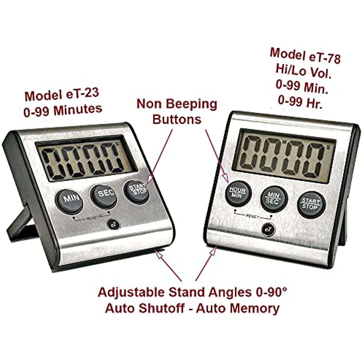 Elegant Digital Kitchen Timer, Stainless Steel Model eT-23, Super Strong Magnetic Back, Loud Alarm, Large Display, Auto Memory, Auto Shut-Off by eTradewinds