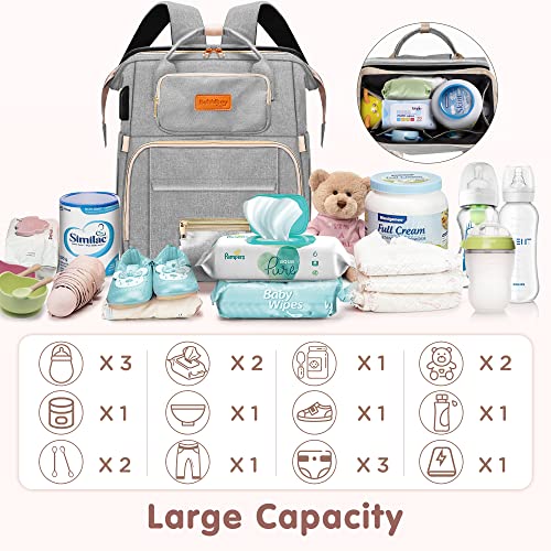 Bubblbay 8 in 1 Baby Diaper Bag Backpack, Diaper Changing Totes 900D Oxford Waterproof Baby Bags for Boys Girl Travel with Bed Mat Pad, Large Capacity Shower Gifts
